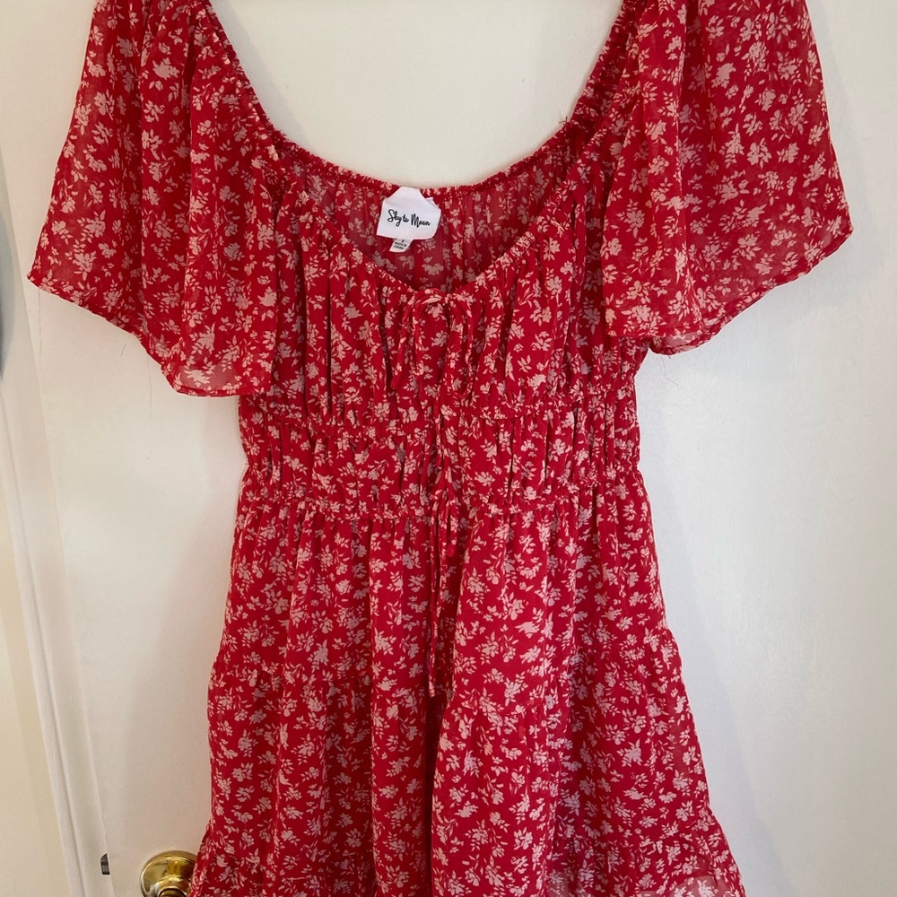 Red and white floral dress